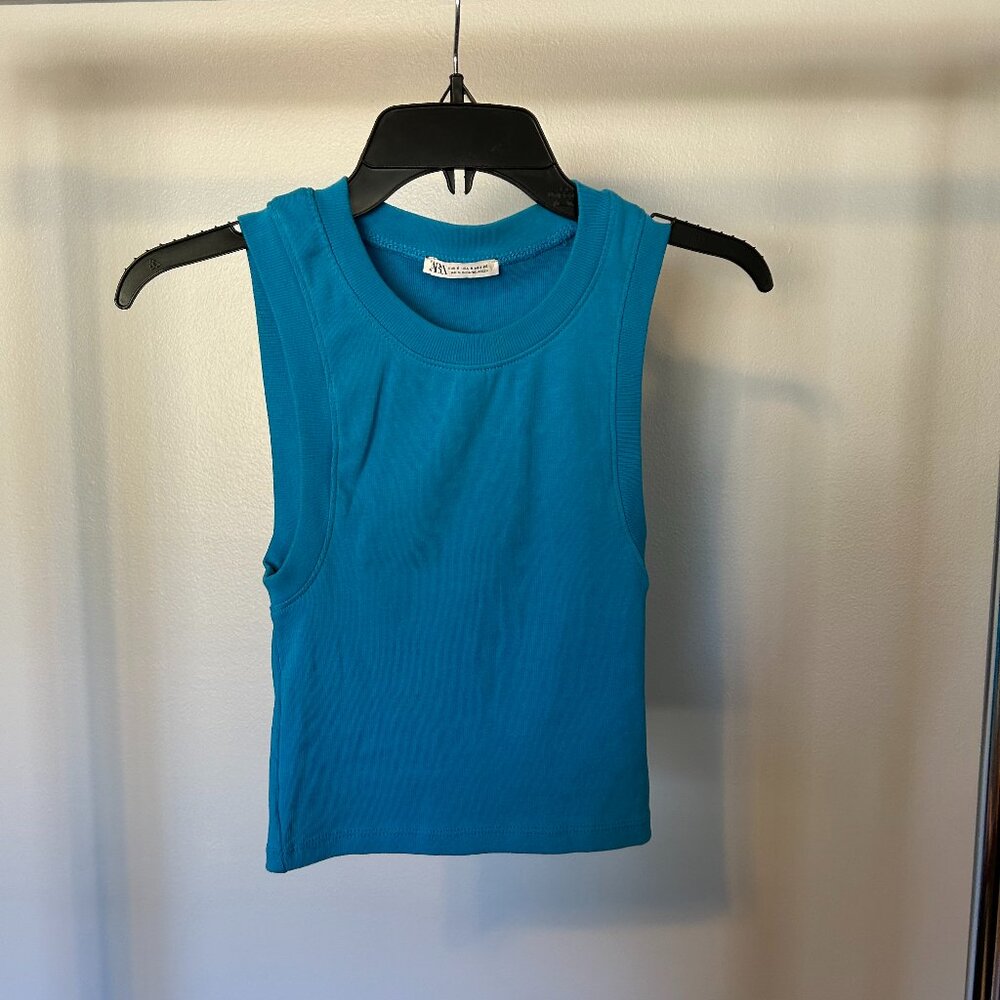 ZARA Blue Cropped Sleeveless Tank Top!